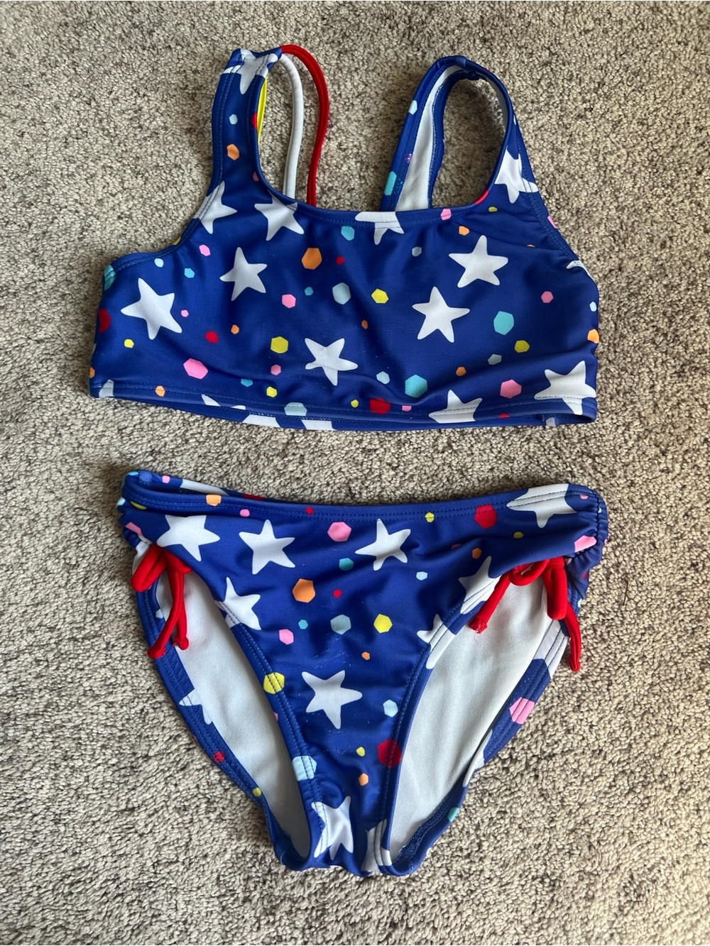 Girls' Navy Star Print Two-Piece Swim Set - Size 6/7